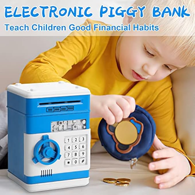 rayihni ELECTRONIC PIGGY BANK, PIGGY BANK BOYS GIRLS, ELECTRONIC BANK KIDS, MONEY SAFE KIDS, ELECTRONIC ATM PIGGY BANK CHILD, MINI PIGGY BANK ATM, PIGGY BANK SAFE KIDS, REAL SAVING BANK COIN BOX  BLUE - Image 3